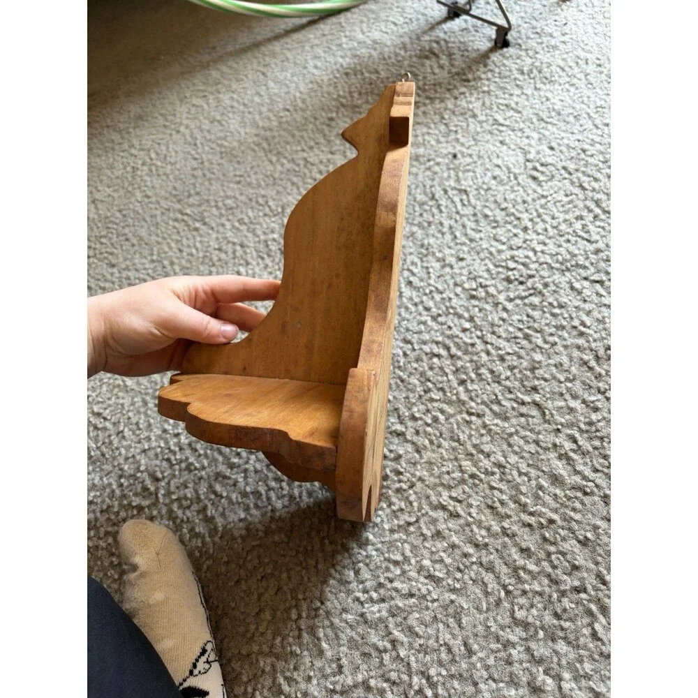 Small Bell Shaped Wooden Corner Shelf   Handcrafted